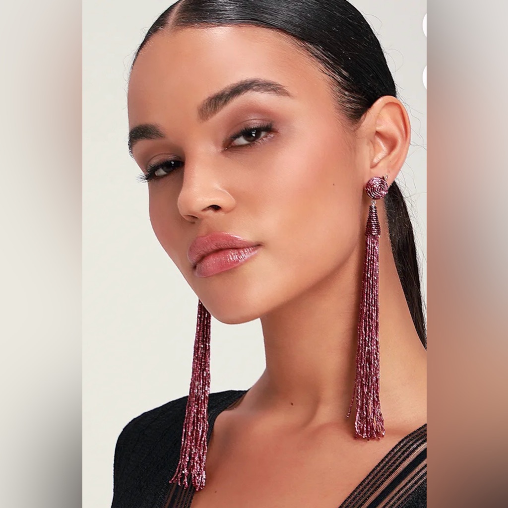Nwt Lulus Gleam Plum Purple Beaded Tassel Earrings.